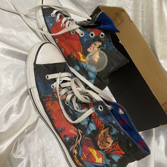 DC Comics Chuck Taylor All Star Superman High Tops Converse Used Sz 9 \ 11 - Picture 2 of 12